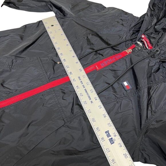 Tommy Hilfiger Sport Women's M Jacket Hooded Windbreaker Full Zip Black Red Flag - Picture 4 of 10